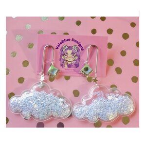 kawaii white glitter cloud earrings